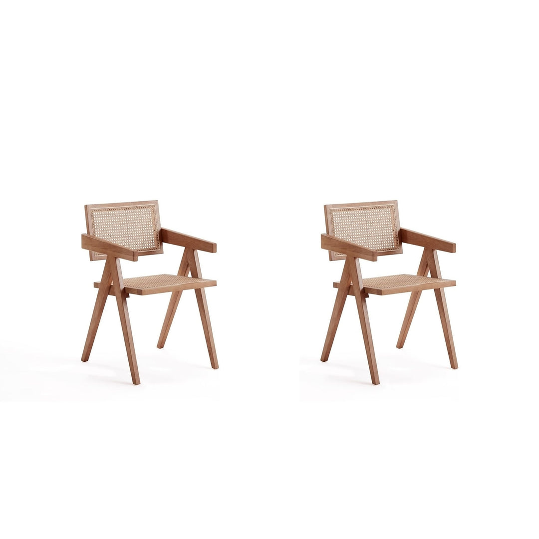 Hamlet Dining Arm Chair Set of 2 Natural Cane Solid Ash Wood Mid-Century Modern Image 1