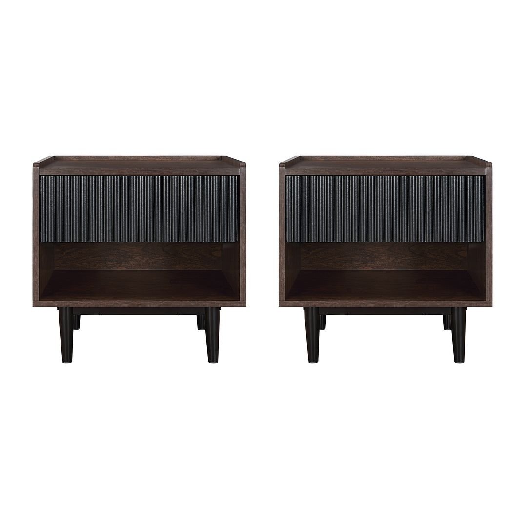 Duane Modern Ribbed Nightstand Set of 2 - Full Extension Drawer Industrial Design Image 4