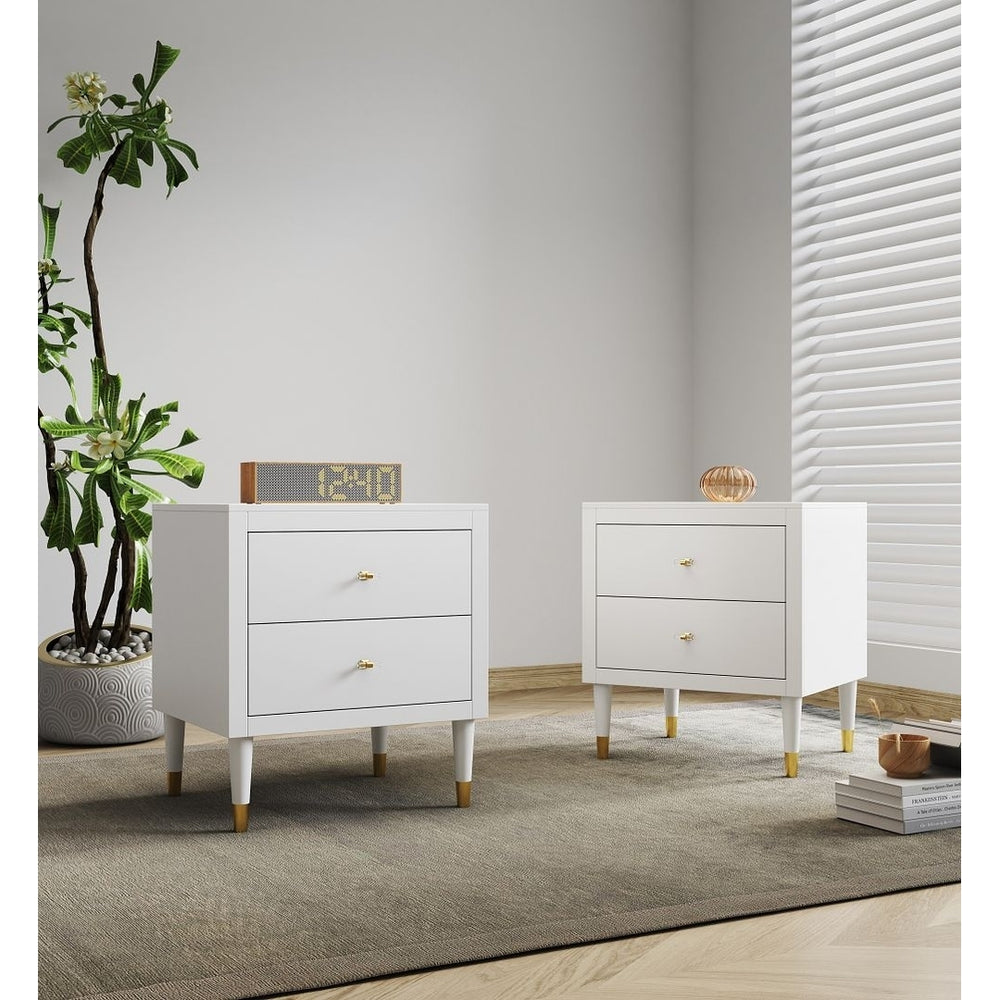 Stanton Modern Nightstand with 2 Full Extension Drawers and Solid Wood Legs - Set of 2 Image 2
