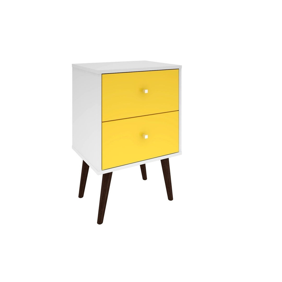 Liberty Mid-Century Modern Nightstand White Solid Wood 2 Drawers End Table Image 1