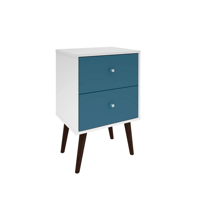 Liberty Mid-Century Modern Nightstand White Solid Wood 2 Drawers End Table Image 1