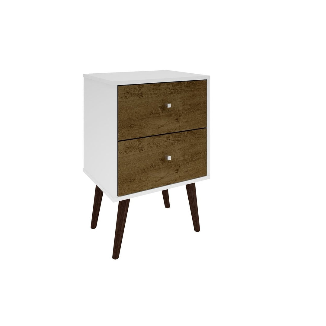 Liberty Mid-Century Modern Nightstand White Solid Wood 2 Drawers End Table Image 1