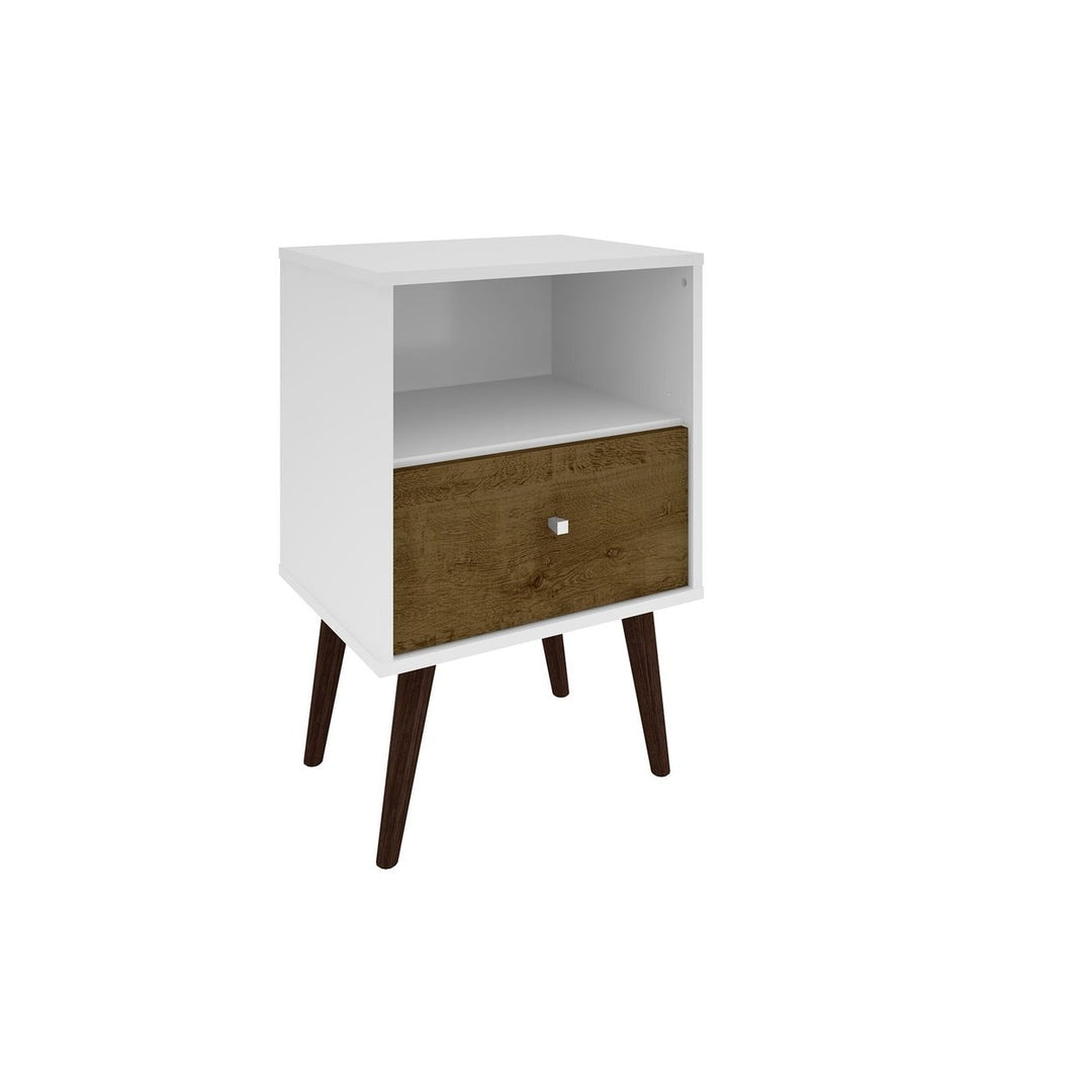 Liberty Mid-Century Modern Nightstand Solid Wood Legs 1 Drawer 1 Cubby Space Image 1