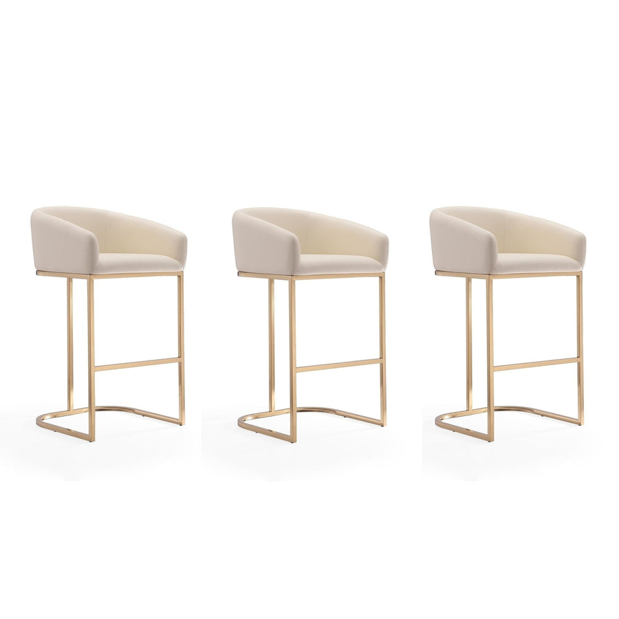 Louvre 40 in Cream Titanium Gold Stainless Steel Barstool Set of 3 Modern Design Image 1