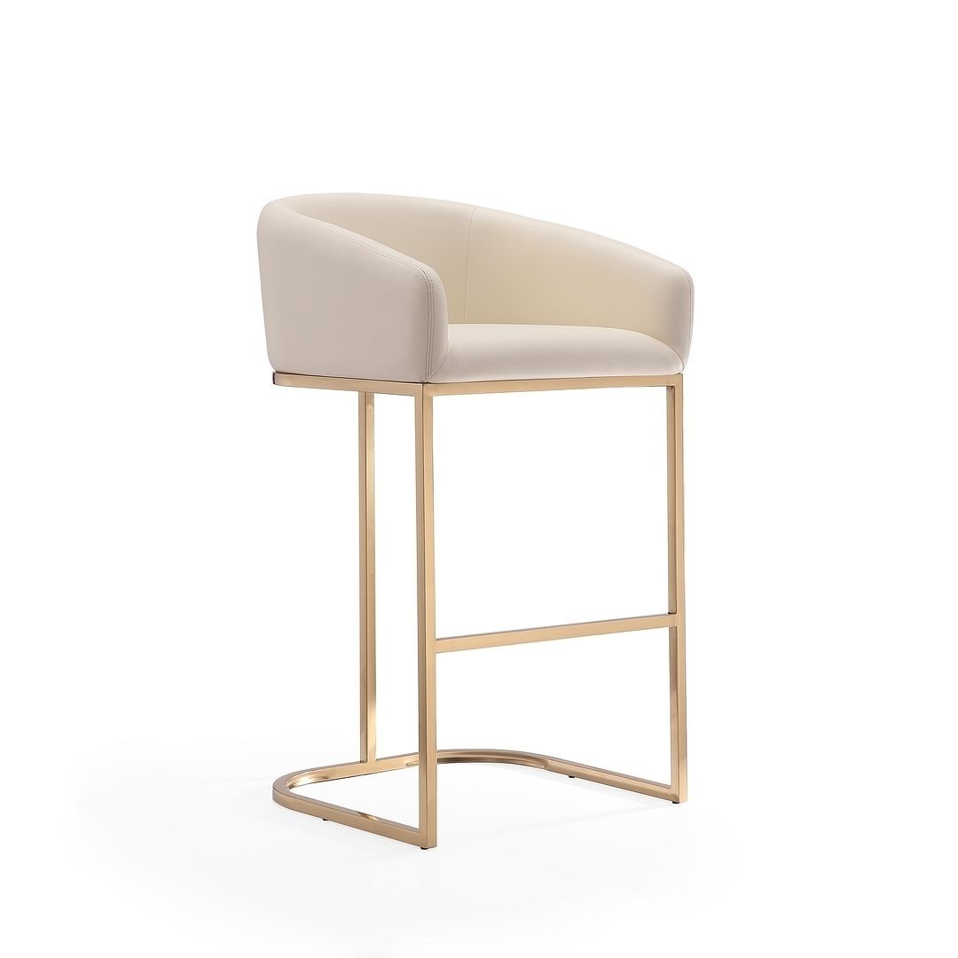 Louvre 40 in Cream Titanium Gold Stainless Steel Barstool Set of 3 Modern Design Image 4