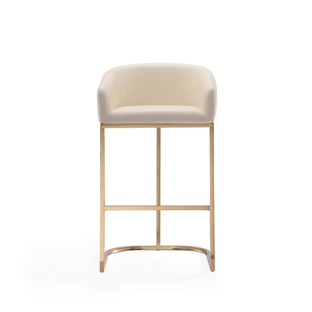 Louvre 40 in Cream Titanium Gold Stainless Steel Barstool Set of 3 Modern Design Image 5