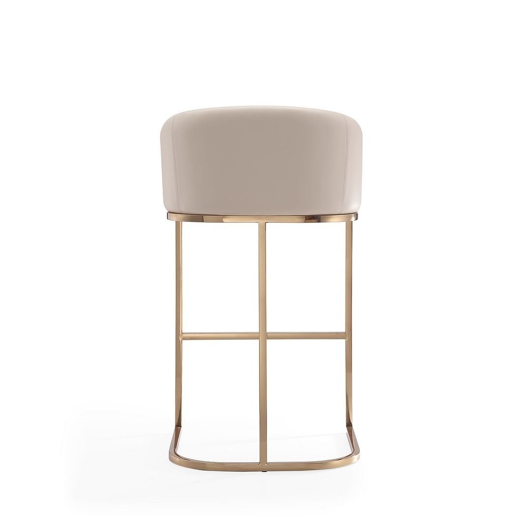 Louvre 40 in Cream Titanium Gold Stainless Steel Barstool Set of 3 Modern Design Image 6