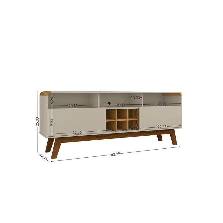 Camberly 62.99 TV Stand with 5 Shelves and Wine Storage in Off White and Cinnamon Image 3