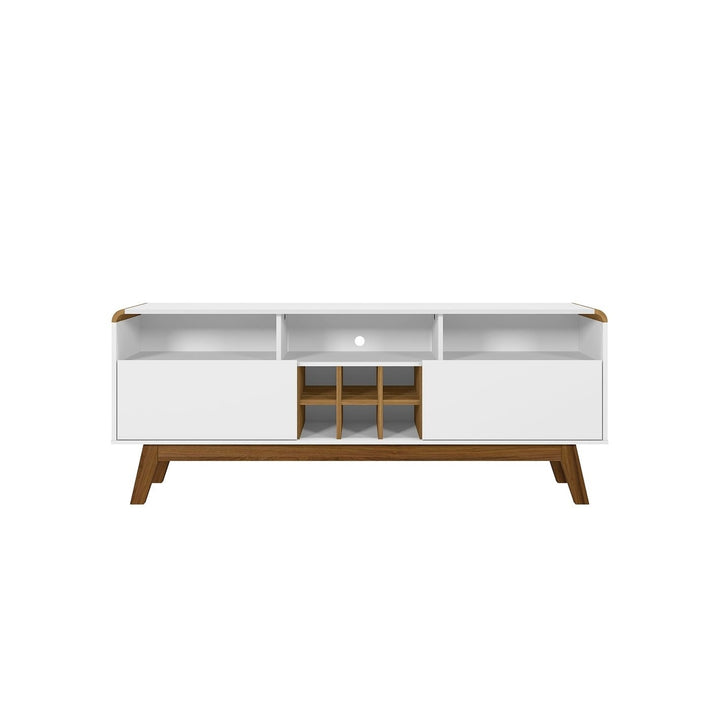 Camberly 62.99 TV Stand with 5 Shelves and Wine Storage in Off White and Cinnamon Image 4