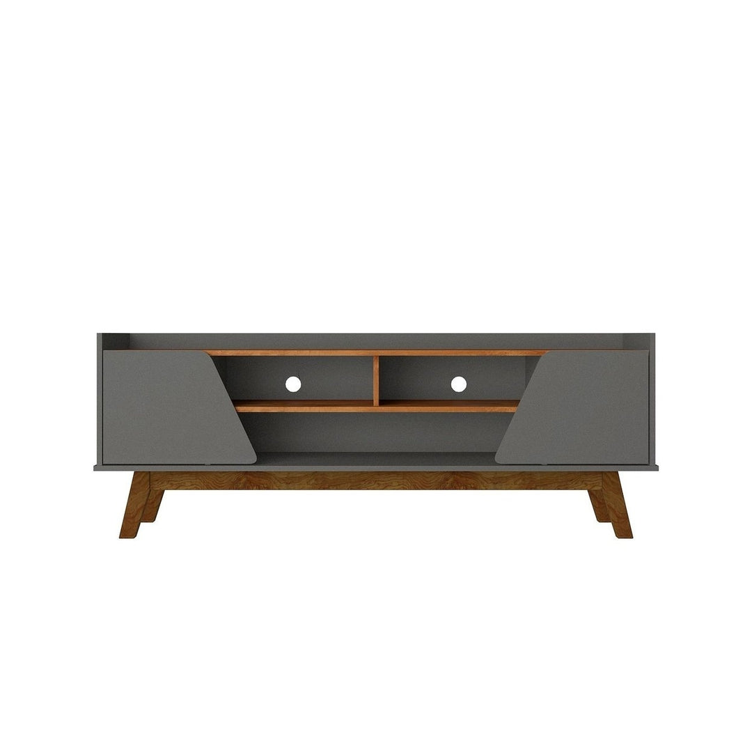 Mid-Century Modern Marcus TV Stand 62.99 Solid Wood Legs Soft-Close Doors Image 1