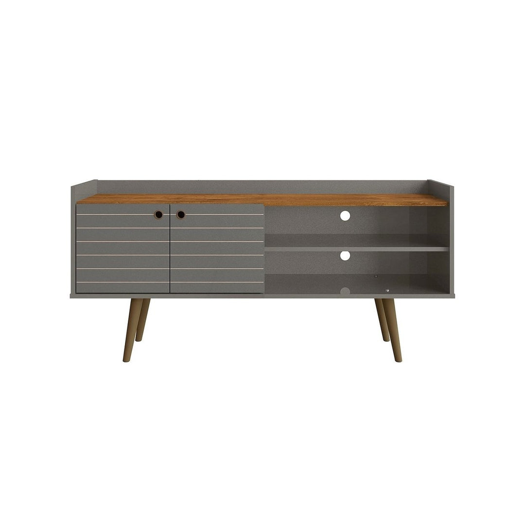 Bogart 53.54" Mid-Century Modern TV Stand Solid Wood Open Storage Natural Finish Image 1