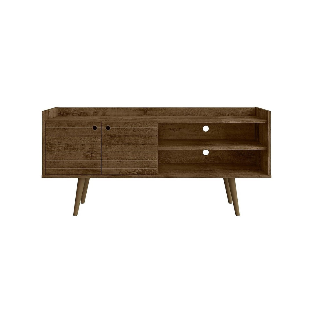 Bogart 53.54" Mid-Century Modern TV Stand Solid Wood Open Storage Natural Finish Image 1