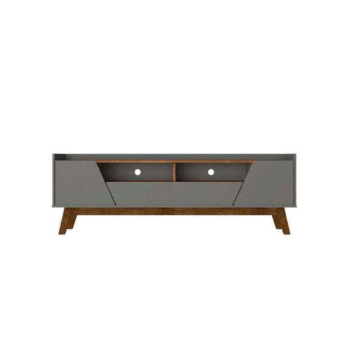 Mid-Century Modern Marcus 70.86-Inch TV Stand Solid Pine Wood Legs Soft-Close Doors Image 1