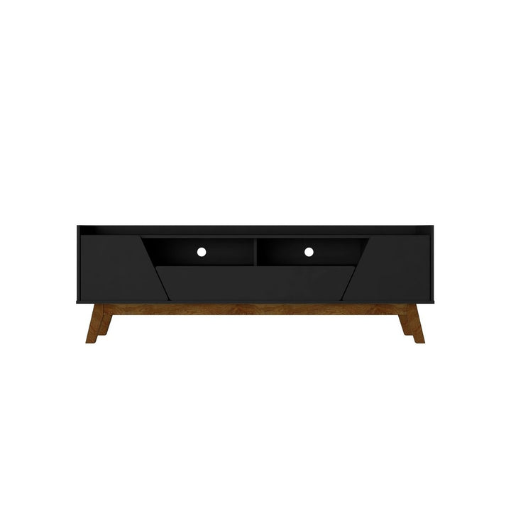 Mid-Century Modern Marcus 70.86-Inch TV Stand Solid Pine Wood Legs Soft-Close Doors Image 1