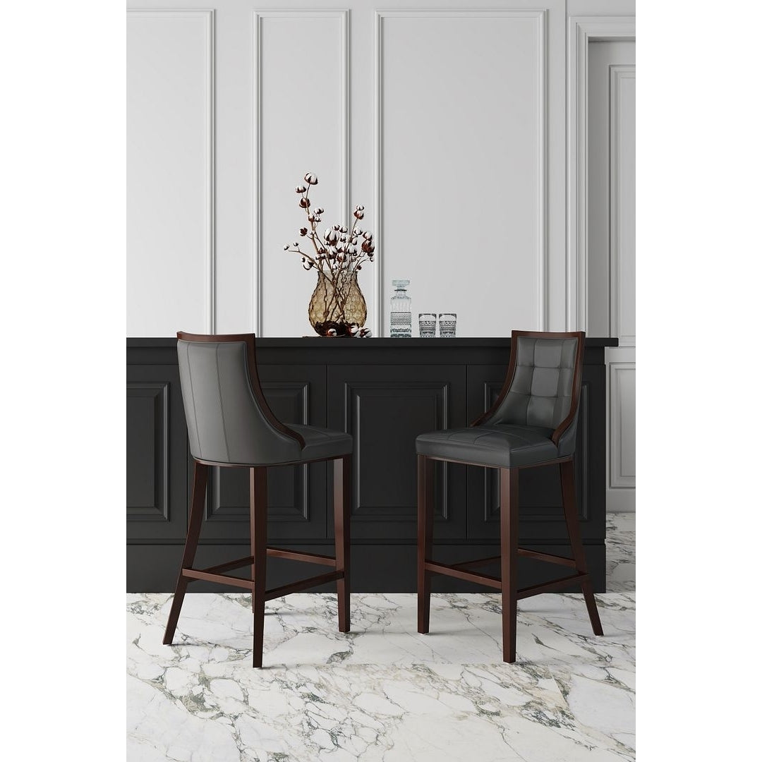 Fifth Avenue Faux Leather Barstool Set of 3 Traditional Style Upholstered Seat Image 2