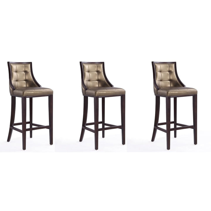 Fifth Avenue Faux Leather Barstool Set of 3 Traditional Style Upholstered Seat Image 4