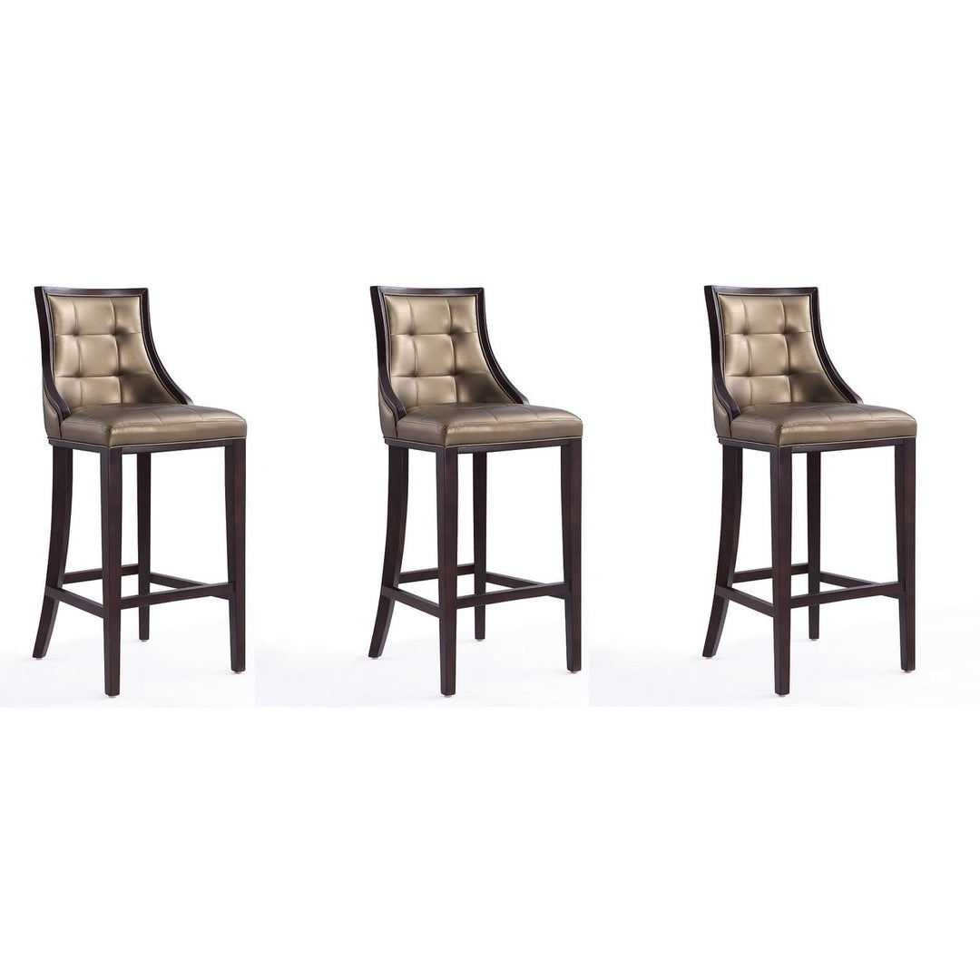 Fifth Avenue Faux Leather Barstool Set of 3 Traditional Style Upholstered Seat Image 1