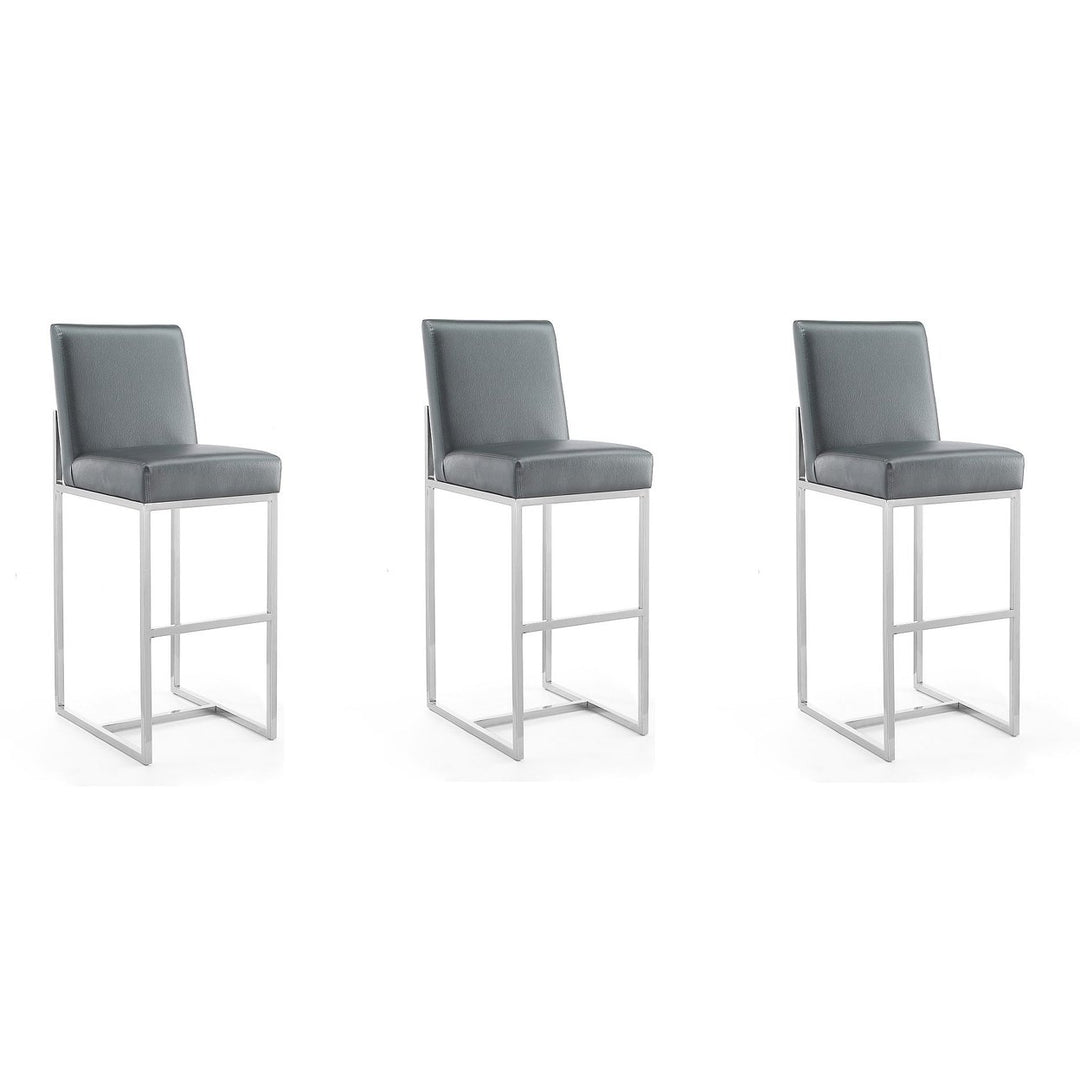 Element Bar Stool Set of 3 Pearl White Chrome Stainless Steel 42.13 in Modern Image 1