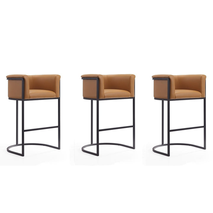 Cosmopolitan Barstool Set of 3 Cream Black Metal Midcentury Modern 37.8 in Image 1