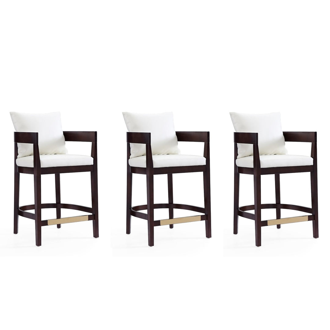 Ritz 34 in Ivory Dark Walnut Beech Wood Counter Height Bar Stool Set of 3 Image 1