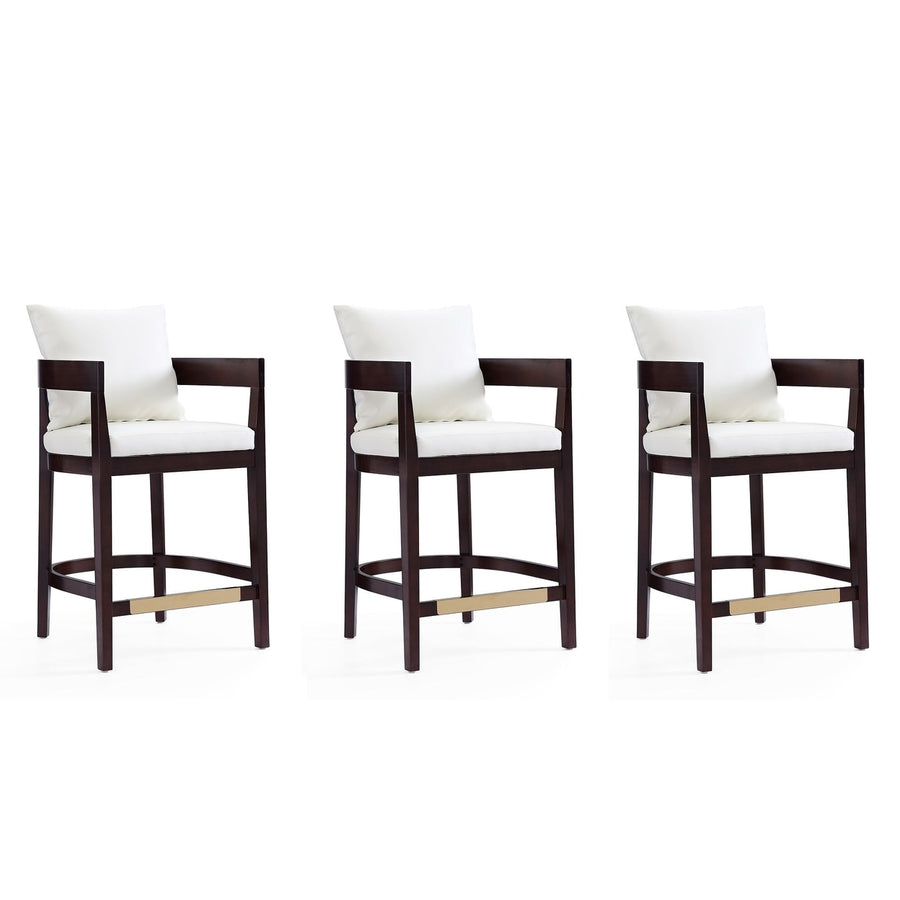 Ritz 34 in Ivory Dark Walnut Beech Wood Counter Height Bar Stool Set of 3 Image 1