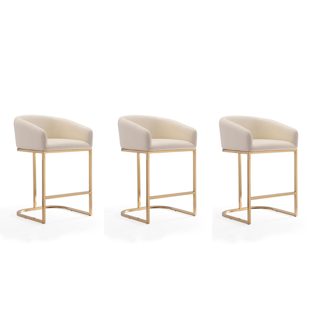 Louvre 36 in Cream Titanium Gold Stainless Steel Counter Height Bar Stools Set of 3 Image 1