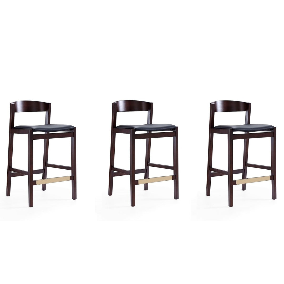 Klismos 36.75 in Ivory Dark Walnut Beech Wood Counter Height Bar Stool Set of 3 Image 1