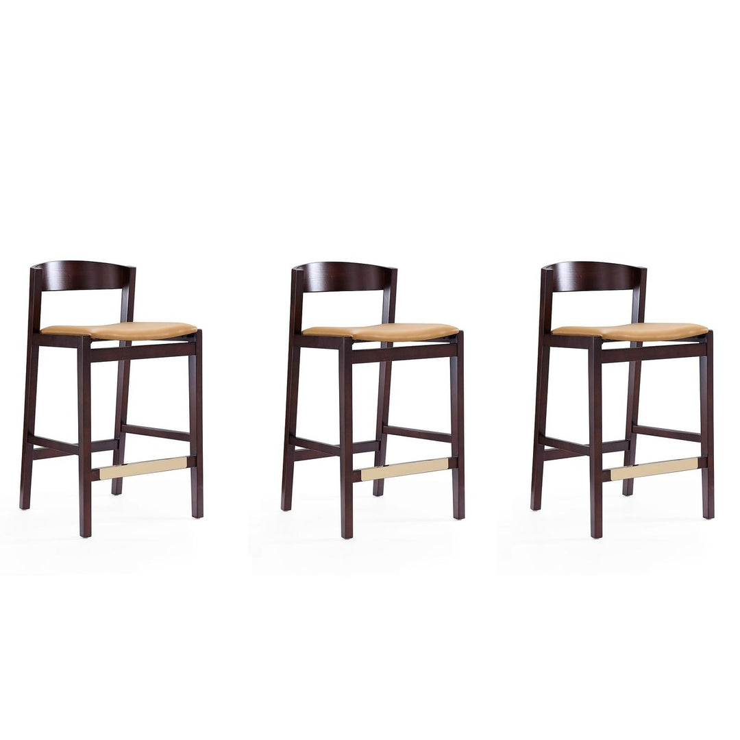 Klismos 36.75 in Ivory Dark Walnut Beech Wood Counter Height Bar Stool Set of 3 Image 1