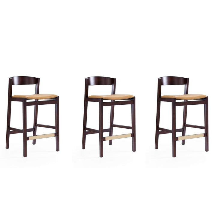 Klismos 36.75 in Ivory Dark Walnut Beech Wood Counter Height Bar Stool Set of 3 Image 1