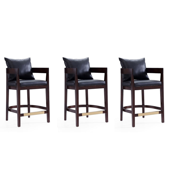 Ritz 34 in Ivory Dark Walnut Beech Wood Counter Height Bar Stool Set of 3 Image 4