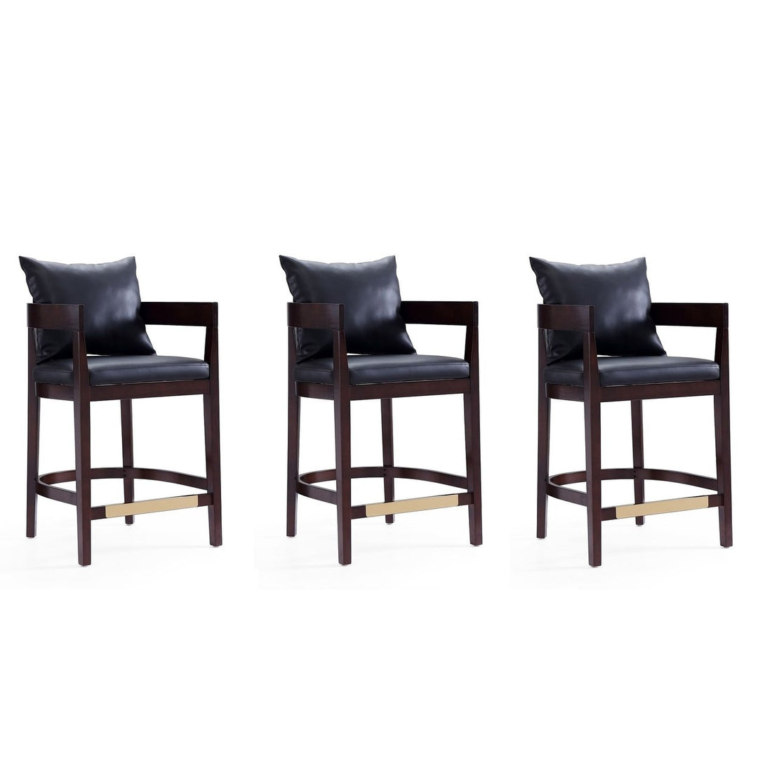 Ritz 34 in Ivory Dark Walnut Beech Wood Counter Height Bar Stool Set of 3 Image 1