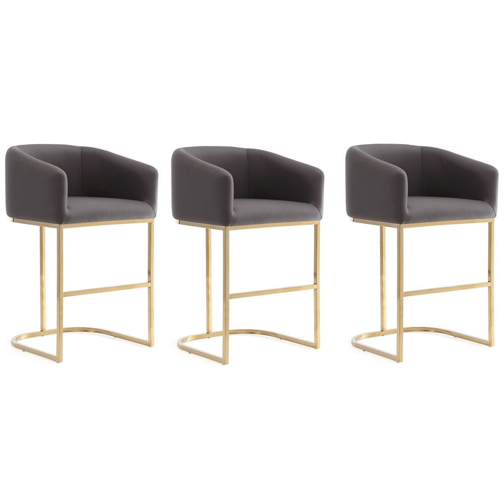 Louvre 36 in Cream Titanium Gold Stainless Steel Counter Height Bar Stools Set of 3 Image 4