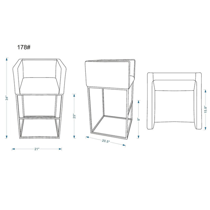 Embassy 34 in Cream Black Metal Counter Height Bar Stool Set of 3 Image 3