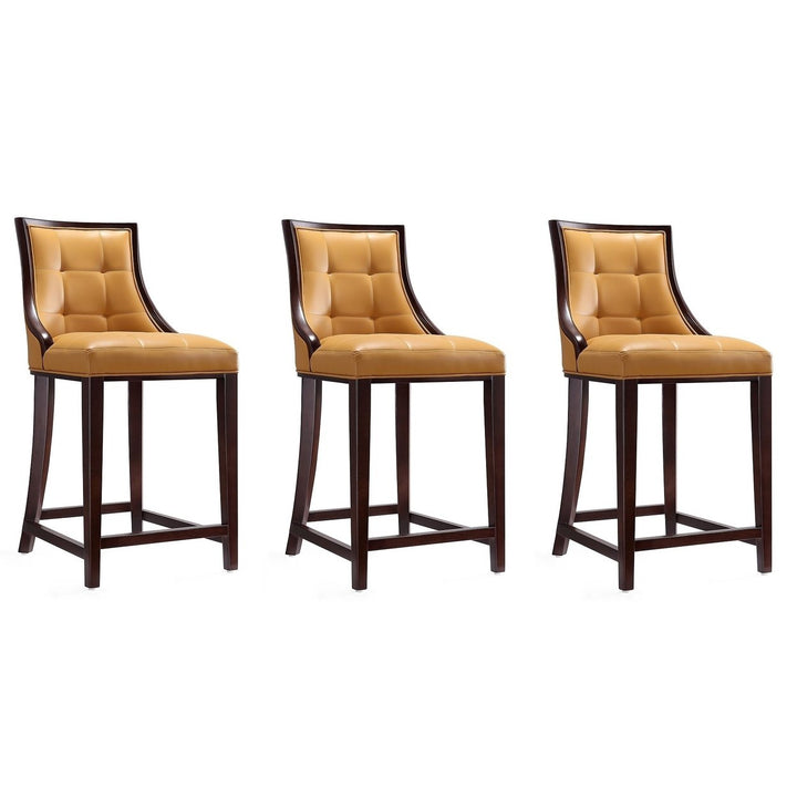 Fifth Avenue Faux Leather Counter Stool Set of 3 Elegant Channel Design Brown Image 1