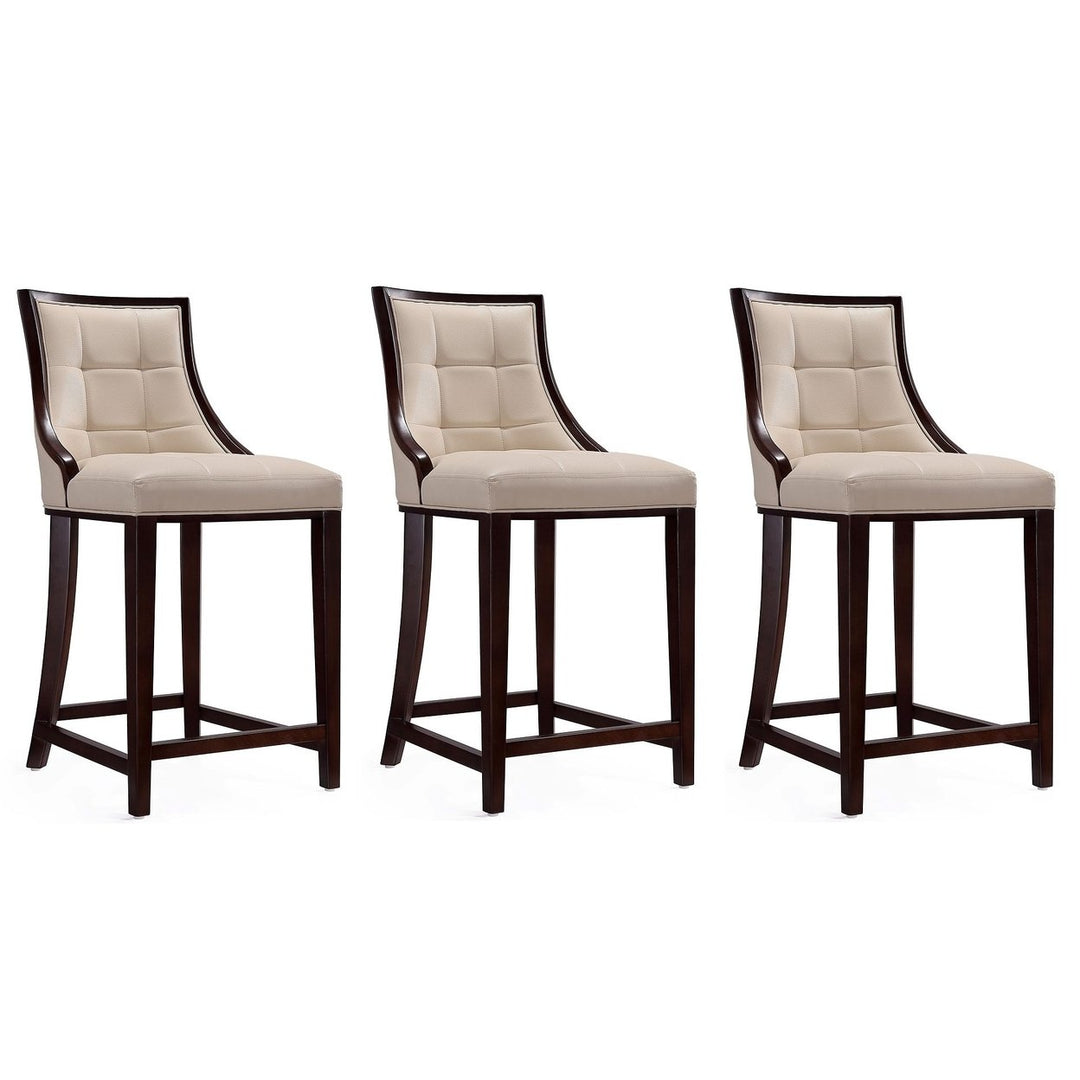 Fifth Avenue Faux Leather Counter Stool Set of 3 Elegant Channel Design Brown Image 1