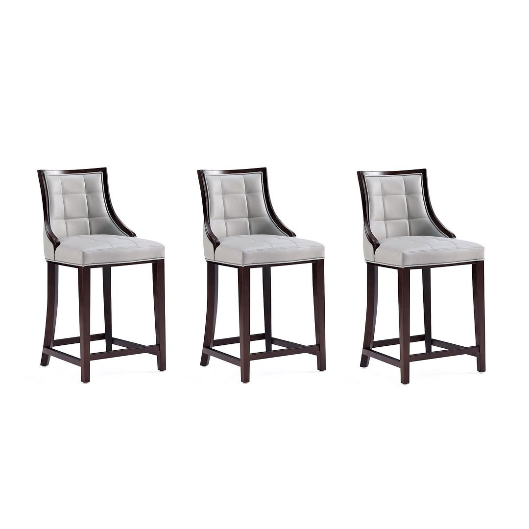 Fifth Avenue Faux Leather Counter Stool Set of 3 Elegant Channel Design Brown Image 1