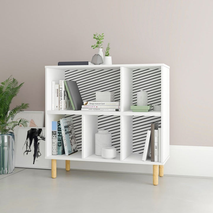 Essex 33.66 Low Bookcase with 5 Shelves in White and Zebra Image 2