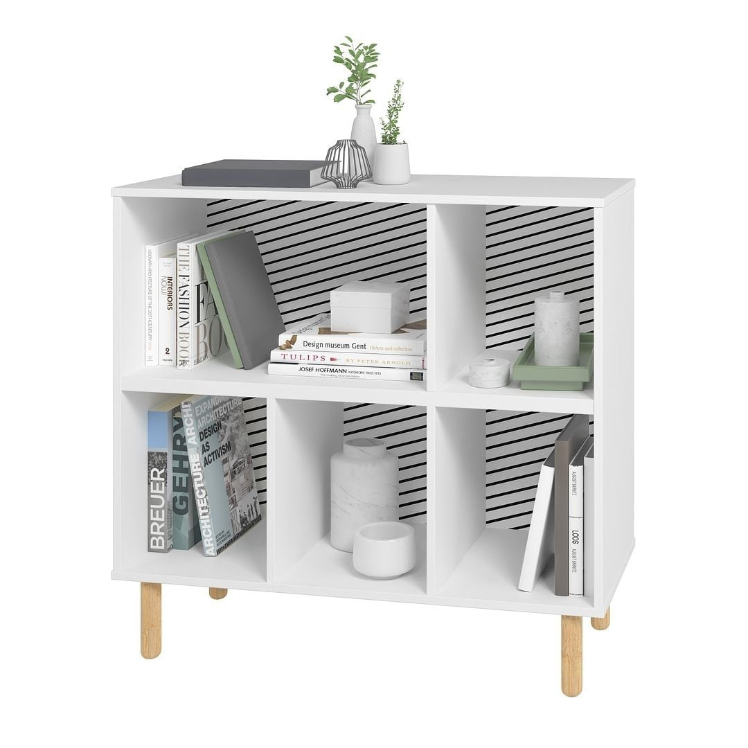 Essex 33.66 Low Bookcase with 5 Shelves in White and Zebra Image 4
