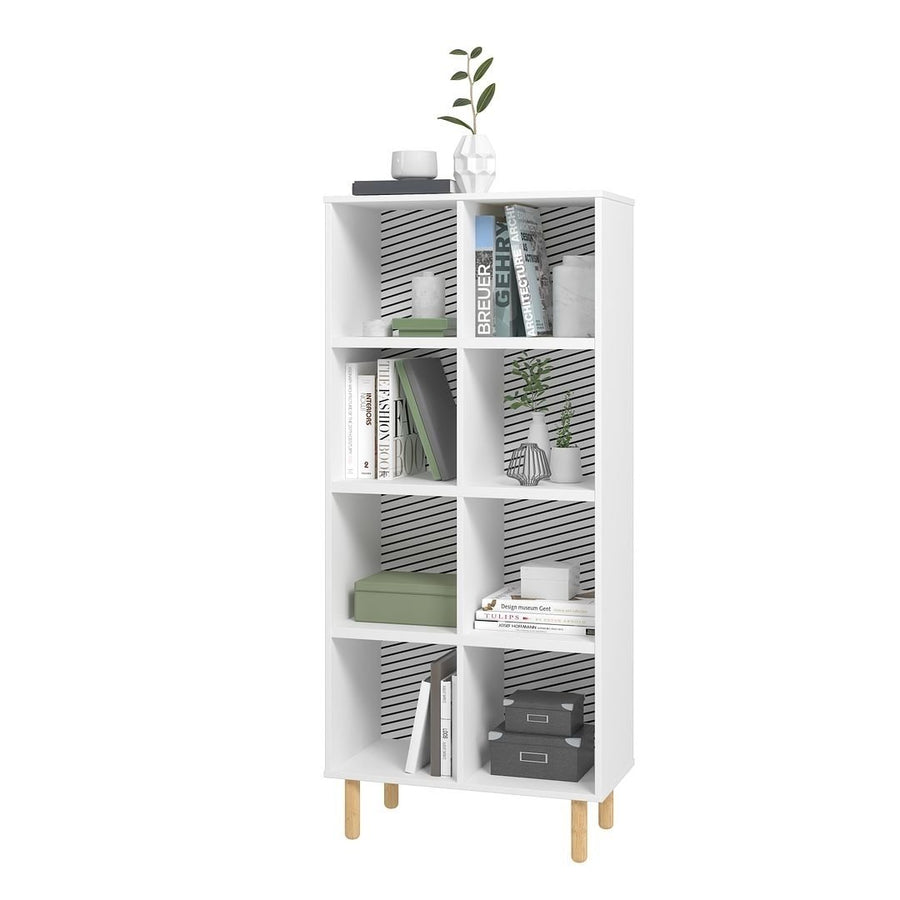 Essex 60.23 Double Bookcase with 8 Shelves in White and Zebra Image 1