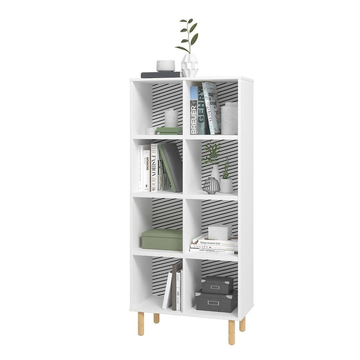 Essex 60.23 Double Bookcase with 8 Shelves in White and Zebra Image 1
