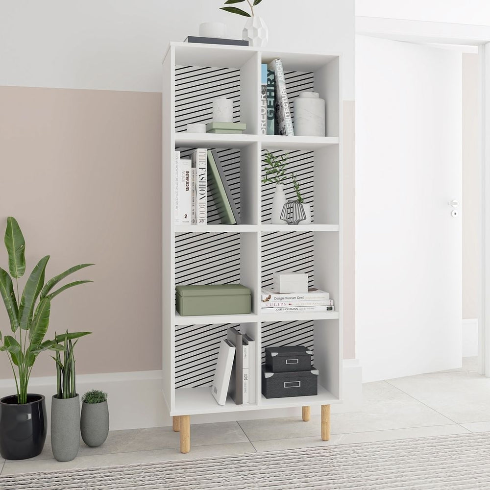Essex 60.23 Double Bookcase with 8 Shelves in White and Zebra Image 2