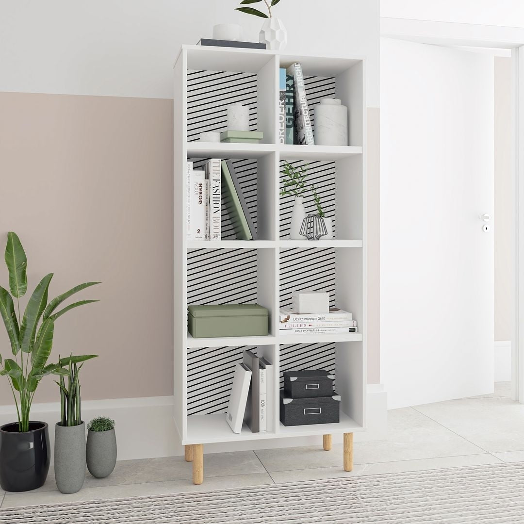 Essex 60.23 Double Bookcase with 8 Shelves in White and Zebra Image 2