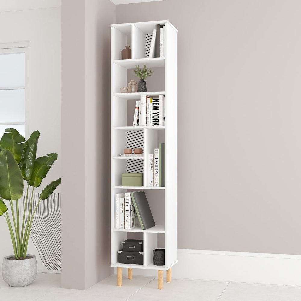 Essex 77.95 Bookcase with 10 Shelves in White and Zebra Image 2
