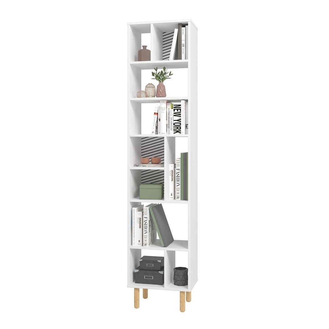 Essex 77.95 Bookcase with 10 Shelves in White and Zebra Image 4