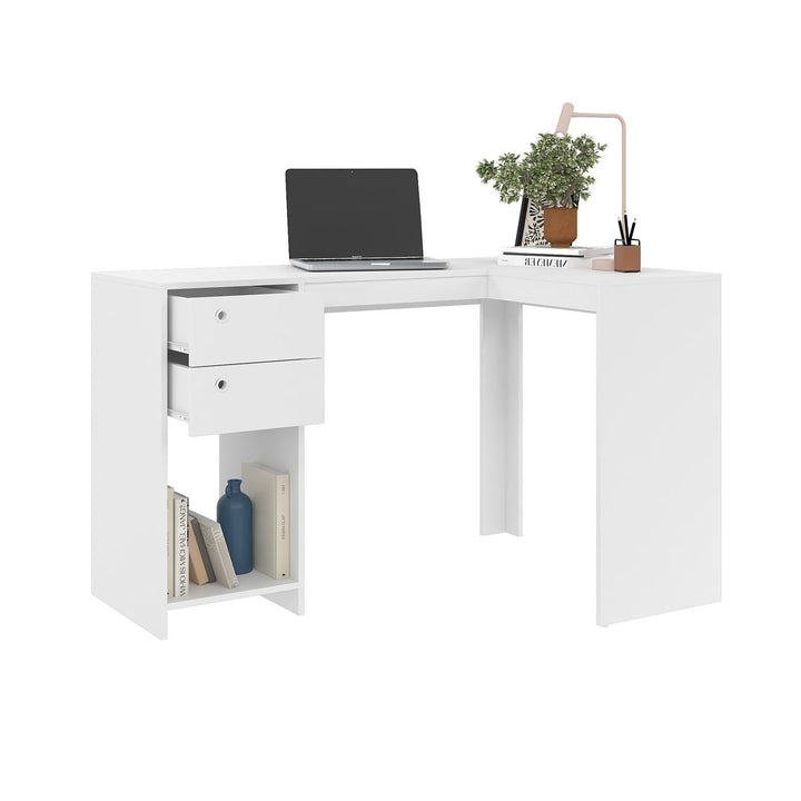 Palermo Classic L-Desk with 2 Drawers and 1 Cubby in White Image 4