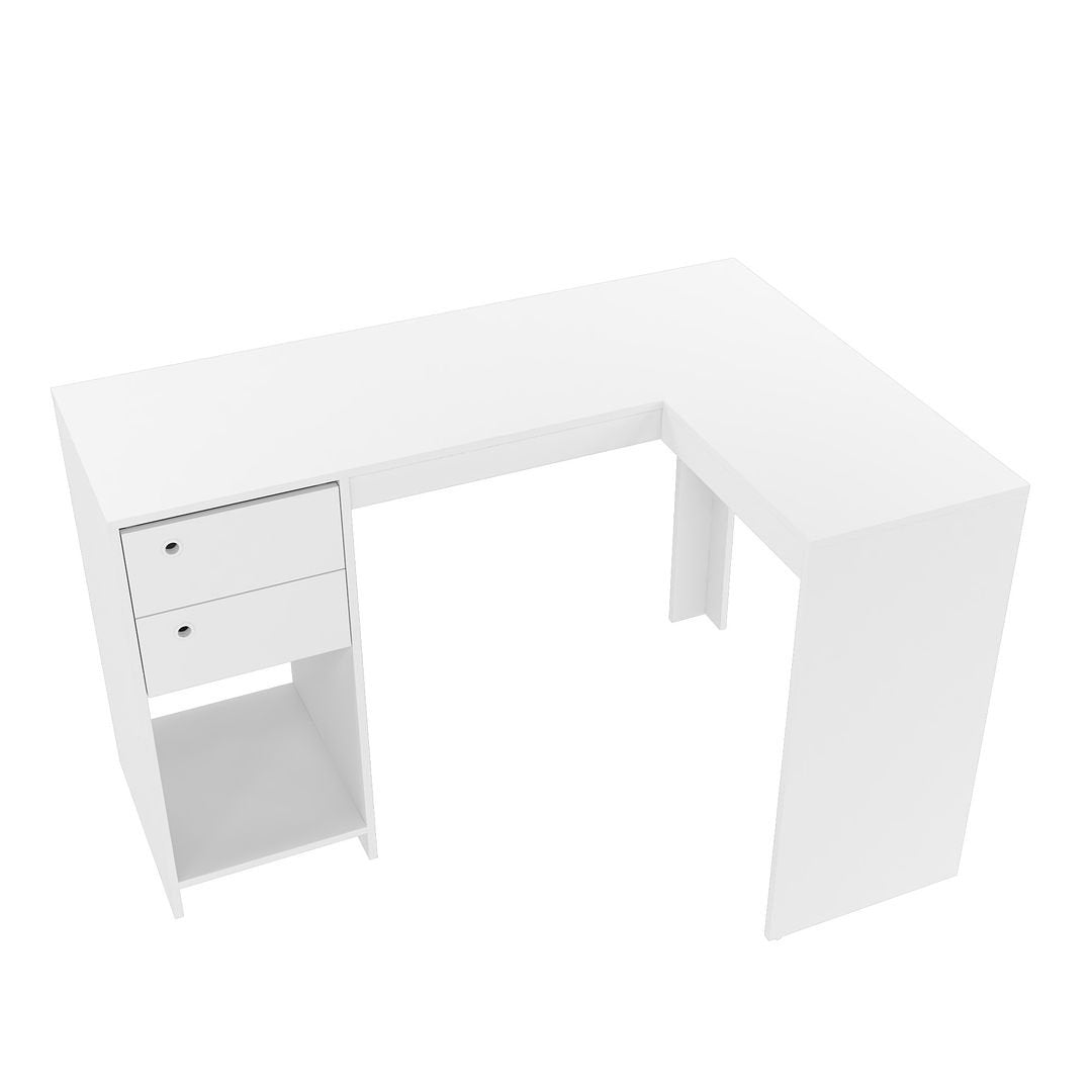 Palermo Classic L-Desk with 2 Drawers and 1 Cubby in White Image 8