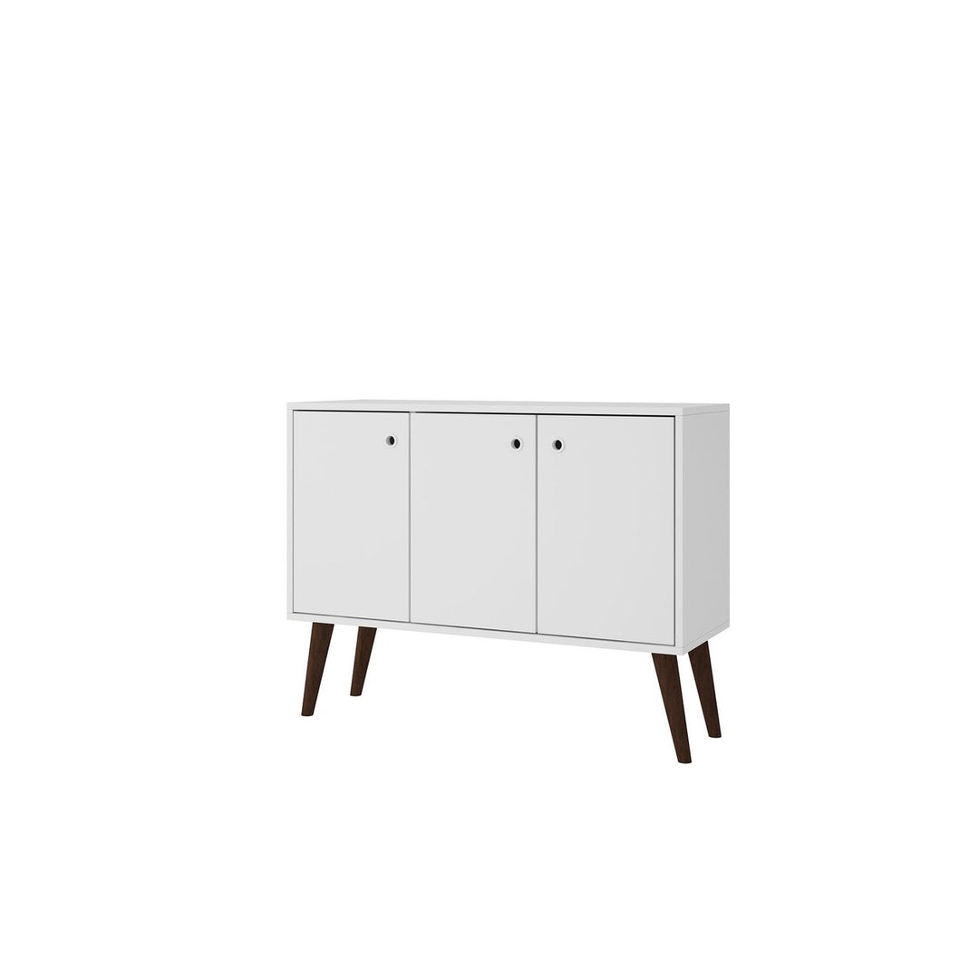 Bromma Buffet Stand 35.43" White Mid-Century Modern 3 Shelves 3 Doors Image 1