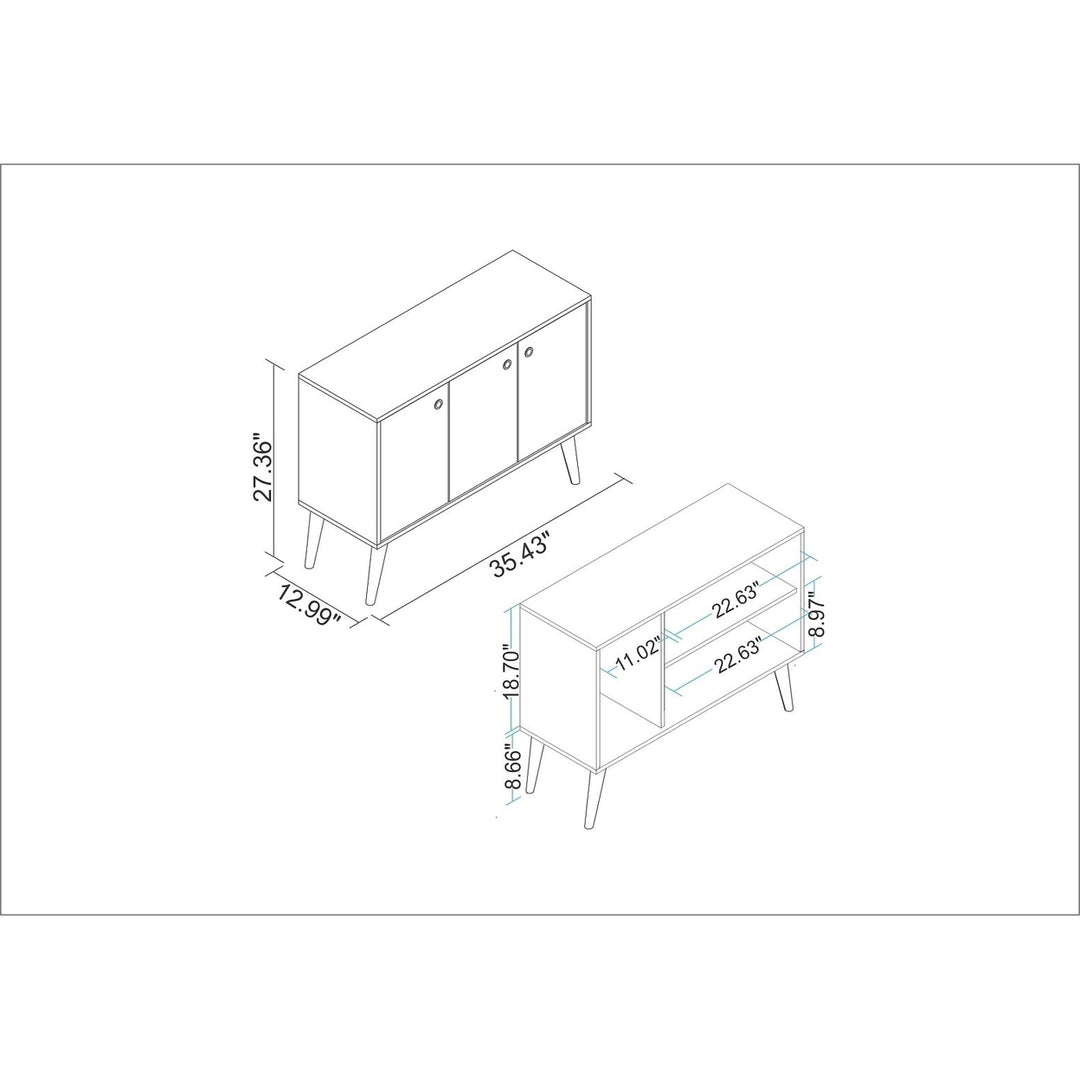 Bromma Buffet Stand 35.43" White Mid-Century Modern 3 Shelves 3 Doors Image 3