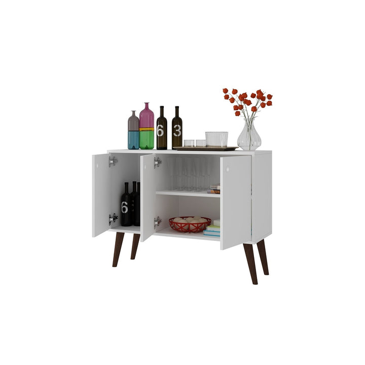 Bromma Buffet Stand 35.43" White Mid-Century Modern 3 Shelves 3 Doors Image 4