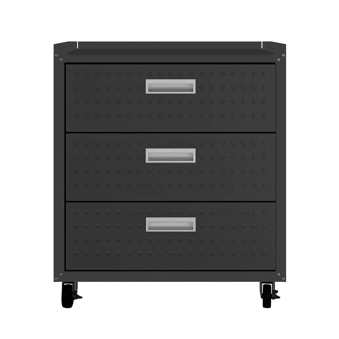 Fortress 31.5" Mobile Garage Chest Textured Metal 3 Drawer Tool Organizer Image 1